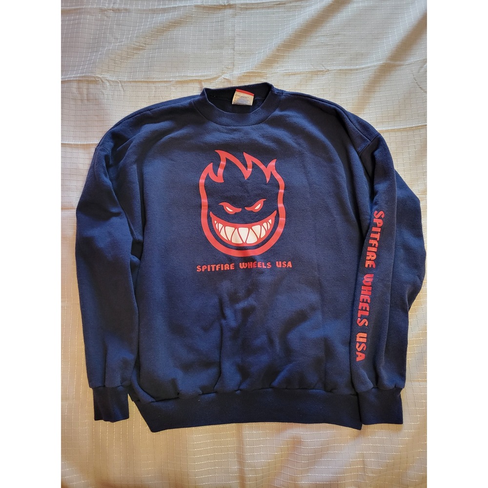 Spitfire Wheels USA Navy Blue Crewneck Sweatshirt Bighead Logo Sleeve Print XL